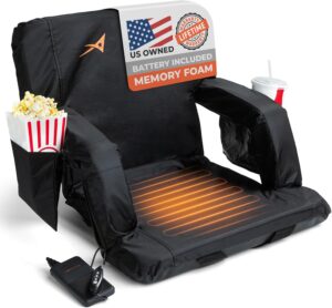 Heated stadium seat that saves your back